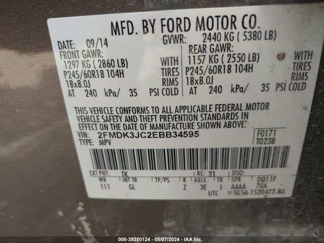 Ford EDGE SEL 2014 2FMDK3JC2EBB34595 Image 9