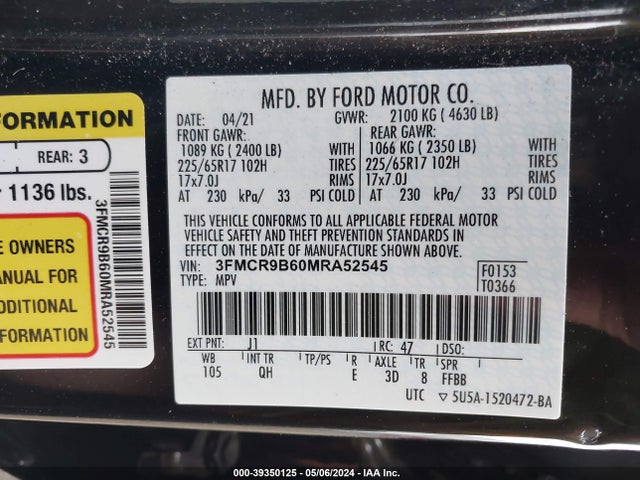 Ford Bronco Sport Big Bend 2021 3FMCR9B60MRA52545 Image 9
