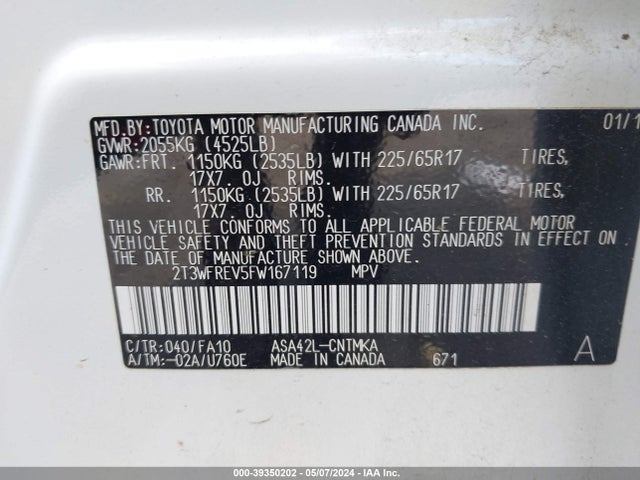 Toyota Rav4 Xle 2015 2T3WFREV5FW167119 Image 9