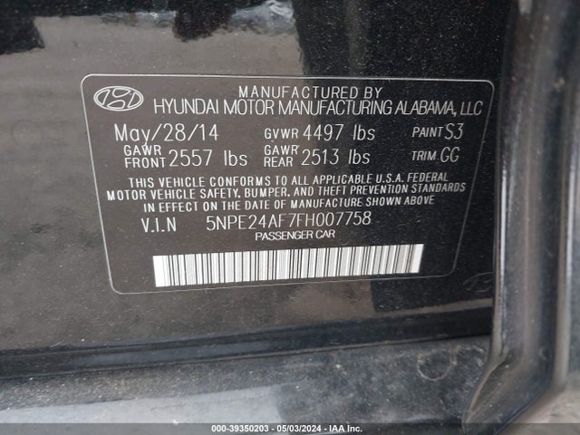 Hyundai SONATA SE 2015 5NPE24AF7FH007758 Image 9