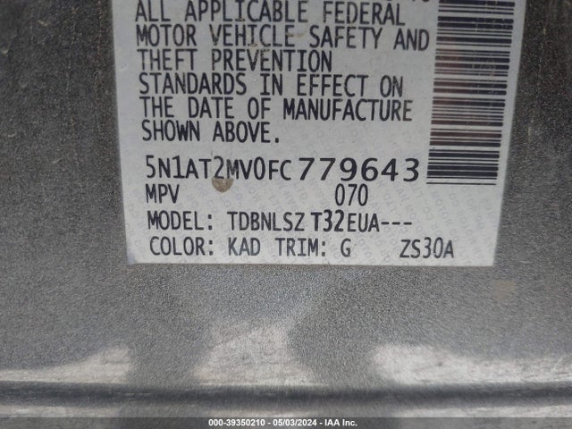 Nissan Rogue Sl 2015 5N1AT2MV0FC779643 Image 9