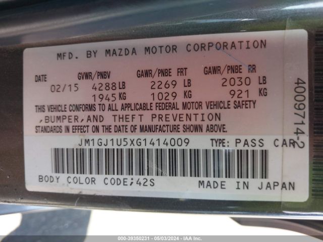 JM1GJ1U5XG1414009 Mazda Mazda6 I Sport