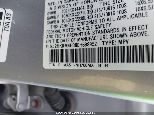Honda CR-V LX 2014 2HKRM4H38EH698952 Image 9