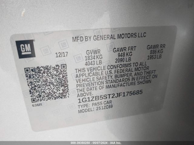 1G1ZB5ST2JF175685 Chevrolet Malibu 1ls