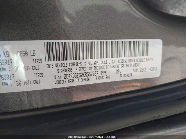 Dodge Grand Caravan Gt 2019 2C4RDGEG2KR557057 Image 9