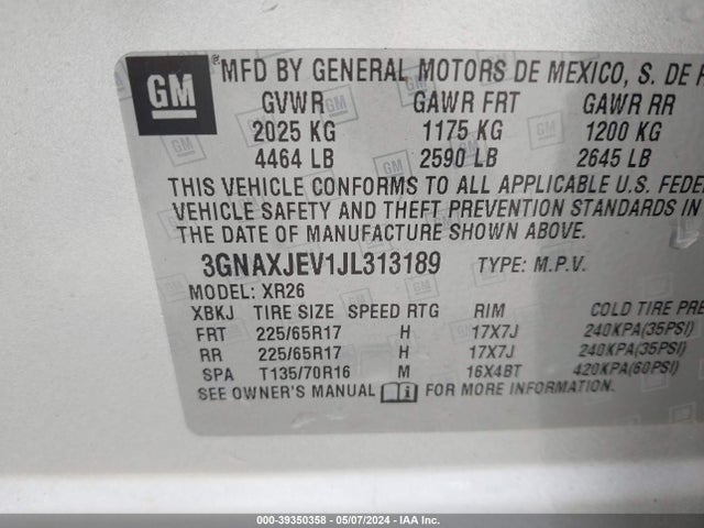 Chevrolet EQUINOX LT 2018 3GNAXJEV1JL313189 Image 9