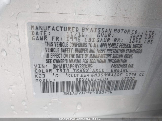 Nissan SENTRA S 2017 3N1AB7AP9HY230496 Image 9