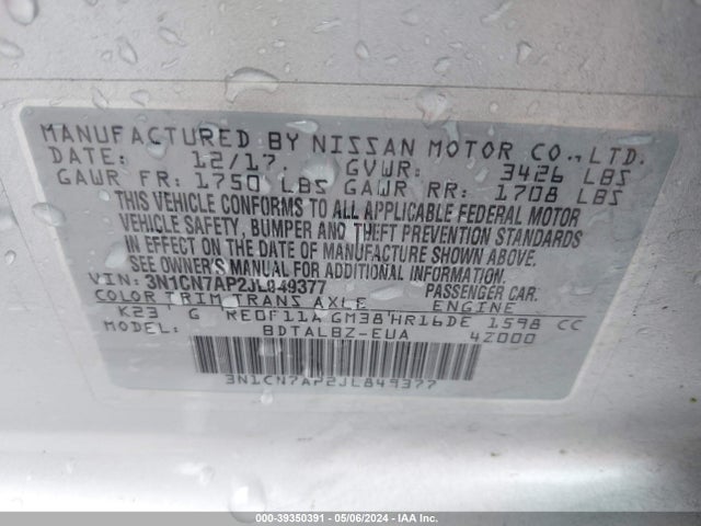 Nissan Versa 1.6 Sv 2018 3N1CN7AP2JL849377 Image 9
