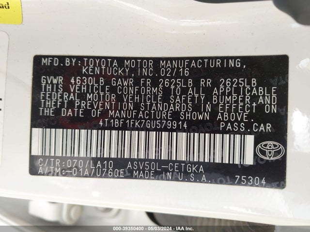 Toyota CAMRY XLE 2016 4T1BF1FK7GU579914 Image 9
