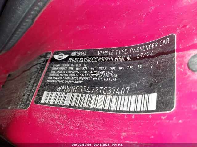 2002 MINI COOPER WMWRC33472TC37407 Photo 8