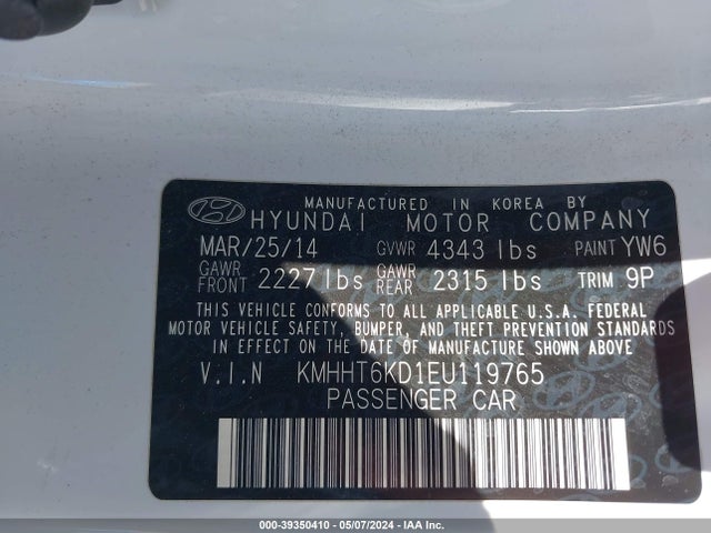 Hyundai Genesis 2.0t Premium 2014 KMHHT6KD1EU119765 Image 9