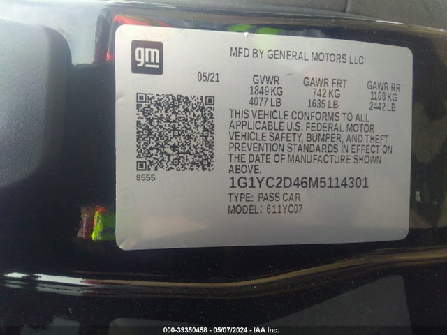 Chevrolet Corvette Stingray Rwd  3lt 2021 1G1YC2D46M5114301 Image 9