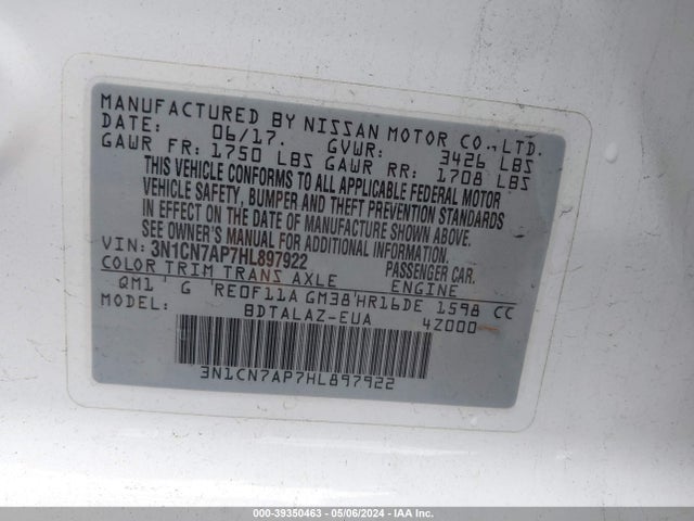 Nissan Versa 1.6 S+ 2017 3N1CN7AP7HL897922 Image 9