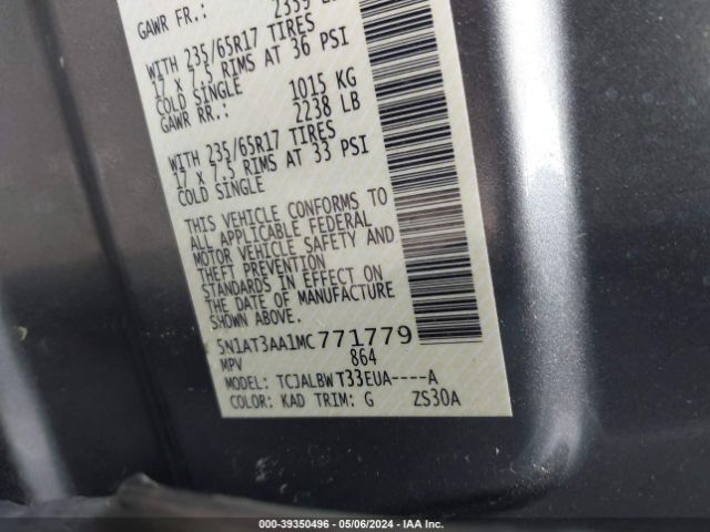 5N1AT3AA1MC771779 Nissan Rogue S Fwd
