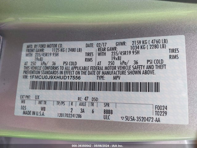 Ford Escape Titanium 2017 1FMCU0J9XHUD17556 Image 9