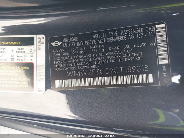 2012 MINI COOPER CLUBMAN WMWZF3C59CT189018 Photo 8