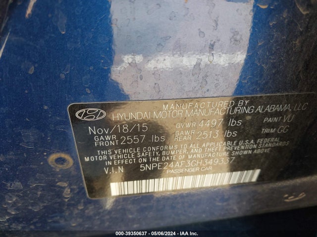Hyundai SONATA SE 2016 5NPE24AF3GH349337 Image 9