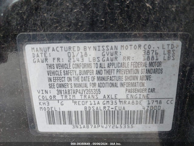 Nissan SENTRA SR 2018 3N1AB7AP4JY265355 Image 9