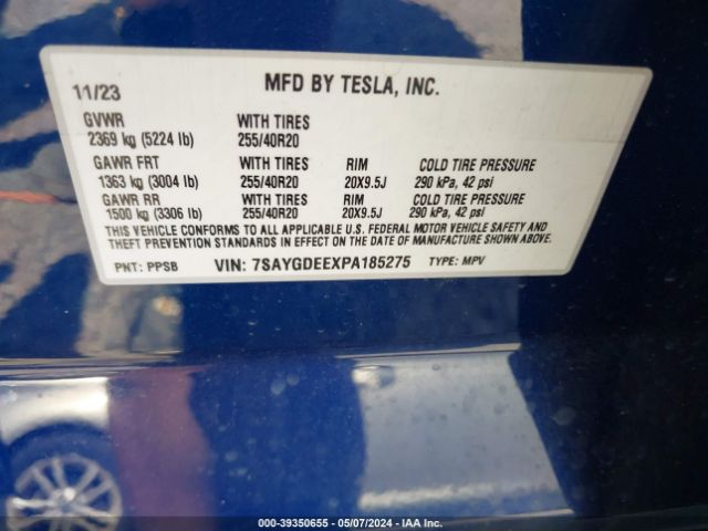 7SAYGDEEXPA185275 Tesla Model Y Awd/long Range Dual Motor All-wheel Drive