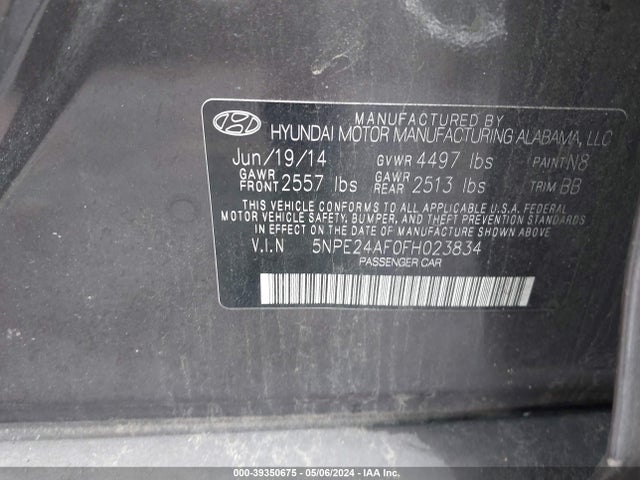 Hyundai SONATA SE 2015 5NPE24AF0FH023834 Image 9