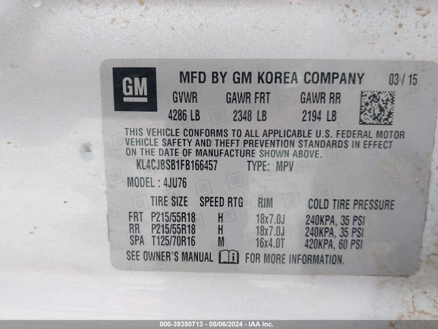 KL4CJBSB1FB166457 Buick Encore Convenience
