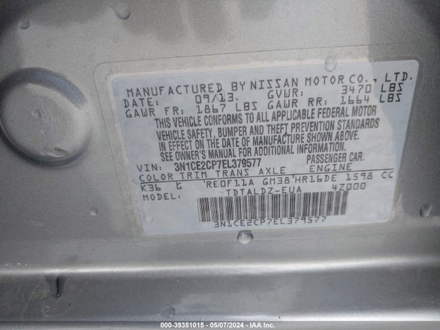 Nissan Versa Note Sv 2014 3N1CE2CP7EL379577 Image 9