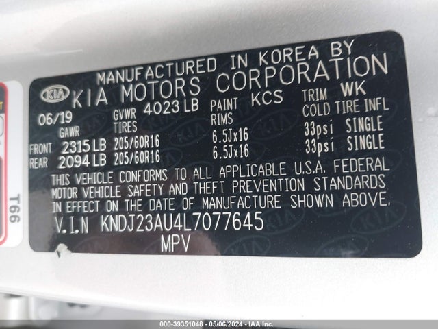 KIA SOUL LX 2020 KNDJ23AU4L7077645 Image 9