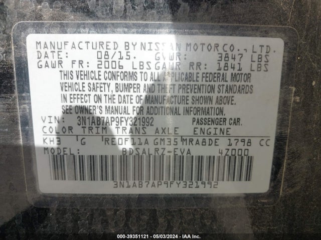 Nissan SENTRA SR 2015 3N1AB7AP9FY321992 Image 9