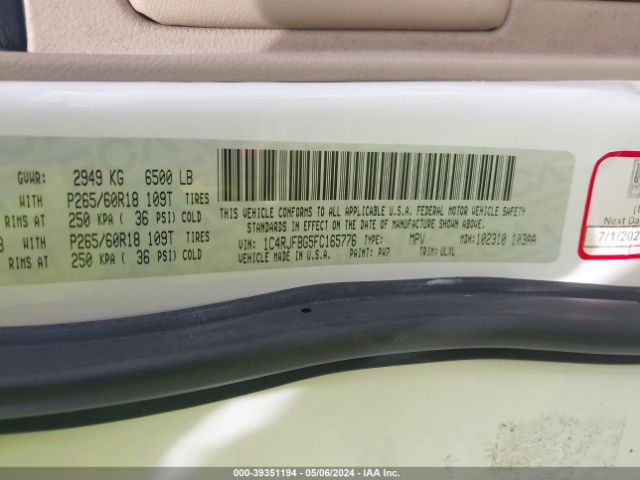1C4RJFBG5FC165776 Jeep Grand Cherokee Limited