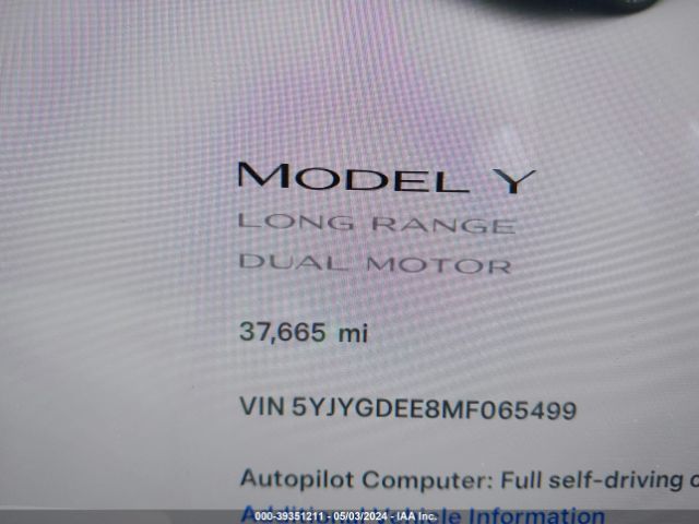 5YJYGDEE8MF065499 Tesla Model Y Long Range Dual Motor All-wheel Drive