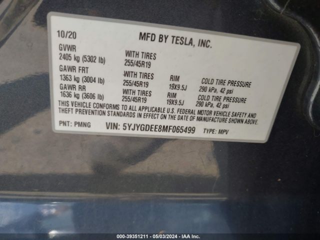 5YJYGDEE8MF065499 Tesla Model Y Long Range Dual Motor All-wheel Drive