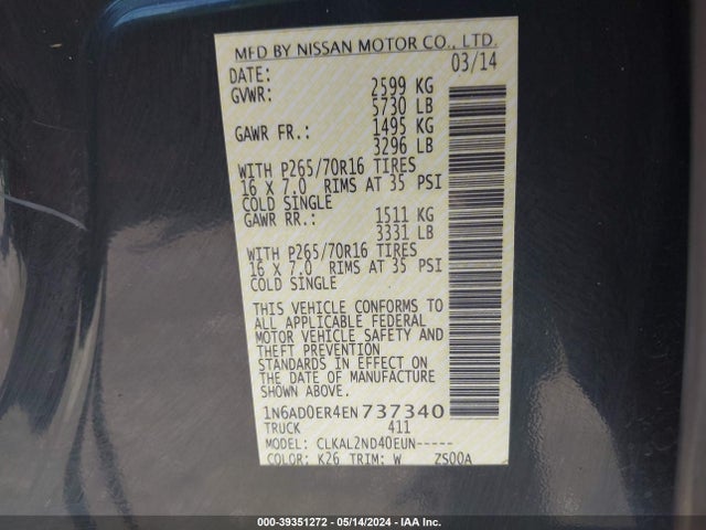 Nissan Frontier Sv 2014 1N6AD0ER4EN737340 Image 9