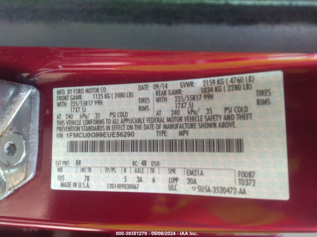 Ford ESCAPE SE 2014 1FMCU0G99EUE56290 Image 9