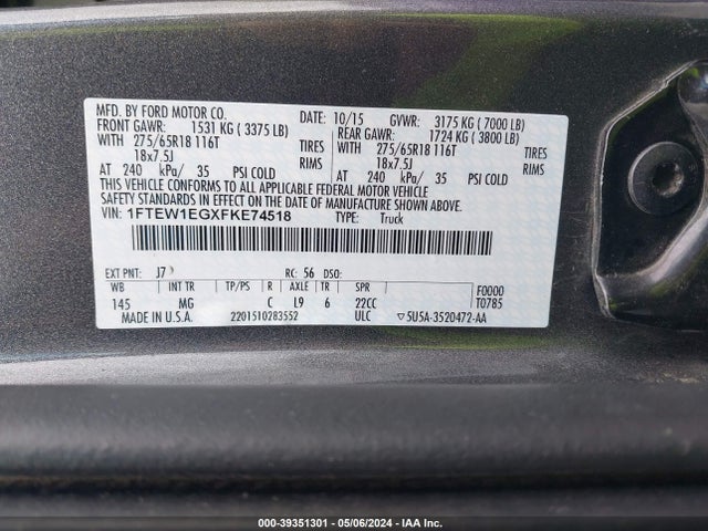 1FTEW1EGXFKE74518 Ford 2015