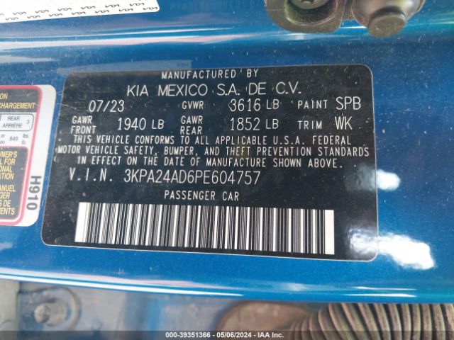 3KPA24AD6PE604757 KIA RIO S