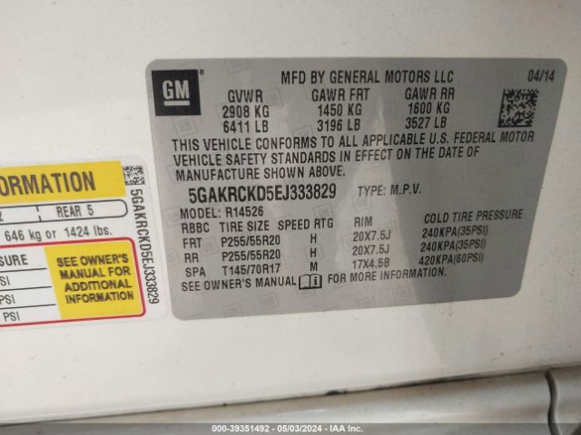 5GAKRCKD5EJ333829 Buick Enclave Premium