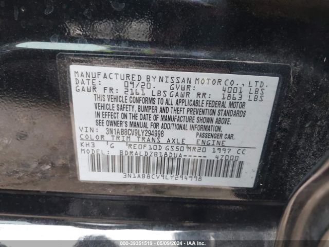 3N1AB8CV9LY294998 Nissan Sentra Sv Xtronic Cvt