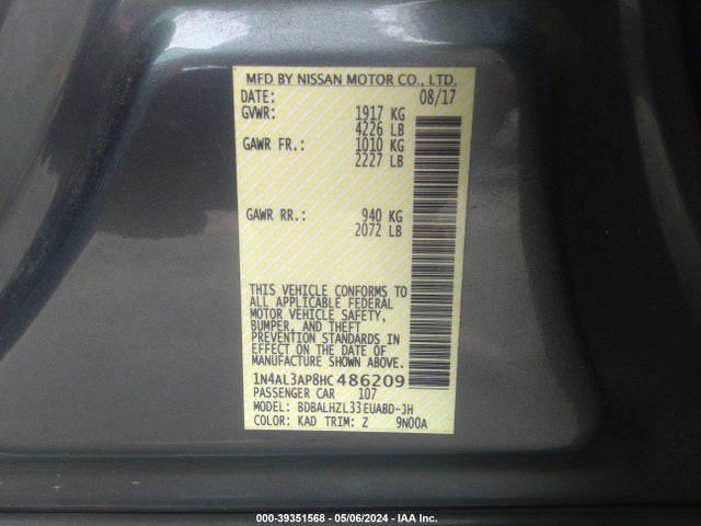 Nissan Altima 2.5 Sr 2017 1N4AL3AP8HC486209 Image 9
