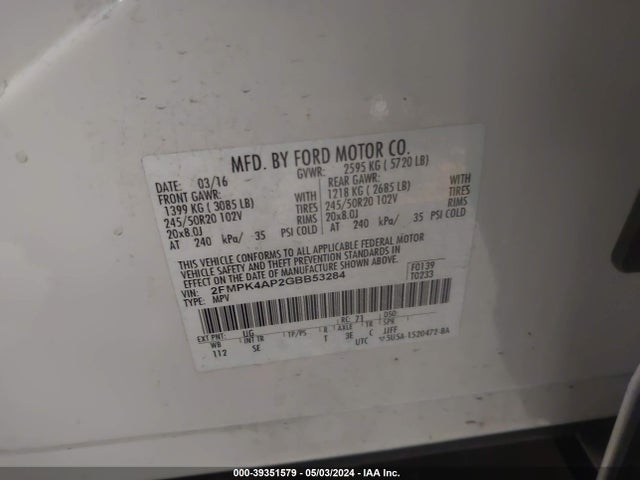 Ford EDGE SPORT 2016 2FMPK4AP2GBB53284 Image 9