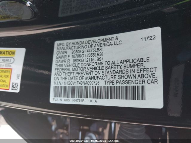 1HGCV1F49NA099726 Honda Accord Sport Special Edition