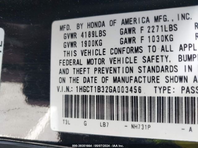 1HGCT1B32GA003456 Honda Accord Lx-s