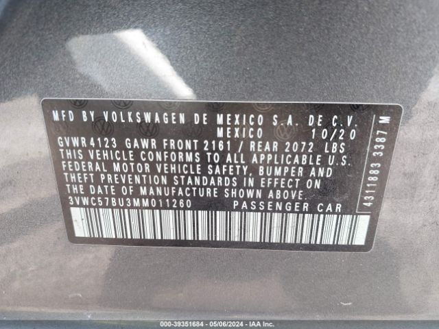 3VWC57BU3MM011260 Volkswagen Jetta 1.4t R-line/1.4t S/1.4t Se