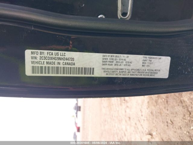 2C3CDXHG9NH244720 Dodge Charger Gt Rwd