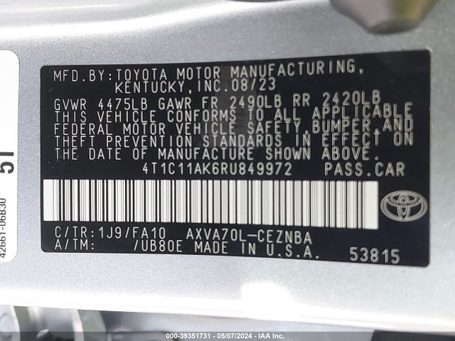 Toyota CAMRY LE 2024 4T1C11AK6RU849972 Image 9