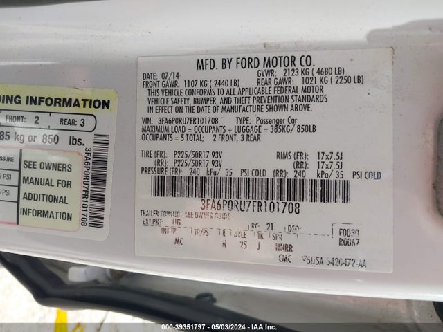 Ford Fusion Hybrid Titanium 2015 3FA6P0RU7FR101708 Image 9
