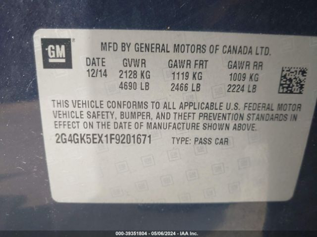 2G4GK5EX1F9201671 Buick Regal Turbo