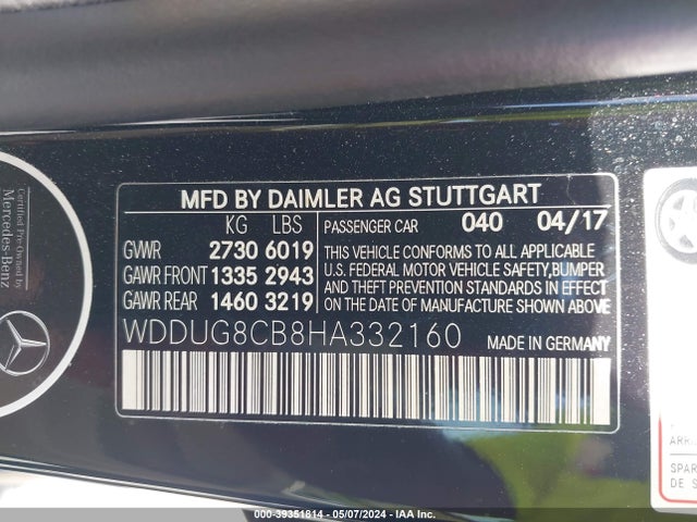 WDDUG8CB8HA332160 Mercedes-Benz S 550