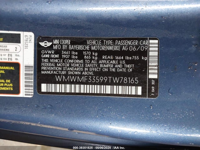 2009 MINI COOPER WMWMF33599TW78165 Photo 8
