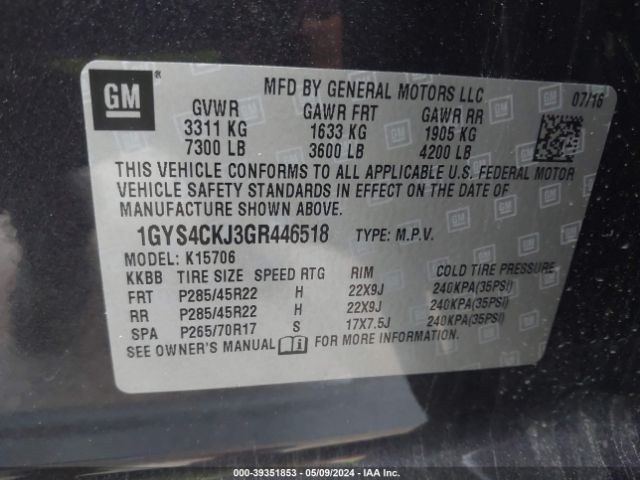1GYS4CKJ3GR446518 Cadillac Escalade Premium Collection