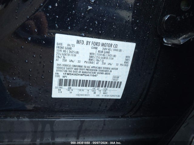 Ford EXPLORER XLT 2023 1FMSK8DH4PGA11047 Image 9